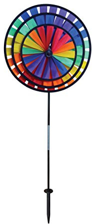 In The Breeze Rainbow Triple Wheel Spinner- Ground Stake Included - Colorful Wind Spinner for your Yard and Garden