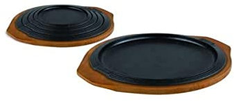 ILSA Piatto da Portata in Ghisa, Vassoio in Legno, Rotondo, 21 cm