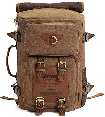 KAUKKO Rucksacke Herren Vintage Military Canvas für Outdoor Reisen Wandern(Khaki JNL-05-01)