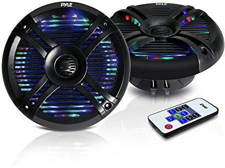 Pyle Dual Waterproof Marine Speakers 16.5cm, 250W Outdoor Car/Boat Radio Stereo Speakers Waterproof/Weatherproof Marine Stereo Speaker System, LED Lights, Wire Grill (Black)