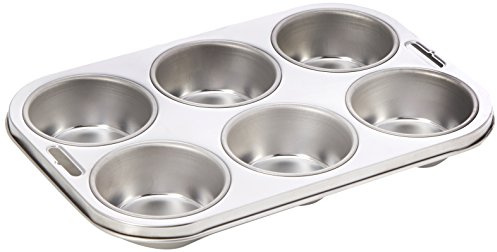 Vogue Deep Muffin Tray 6 Cup - Stainless Steel, Dishwasher Safe Baking Mold E714