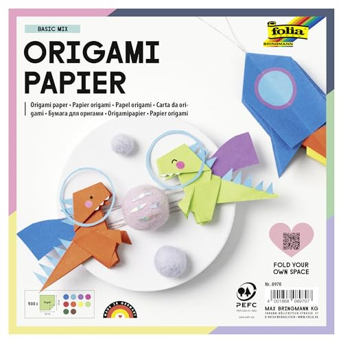 folia 8970 - Faltblätter 20 x 20 cm, 70 g/qm, 500 Blatt sortiert in 10 intensiven Farben - ideal zum Papierfalten und für andere kreative Bastelarbeiten