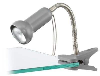 EGLO Klemmlampa Fabio, klämspot i metall och plast i silver | lampa med klämma och strömbrytare, läslampa E14