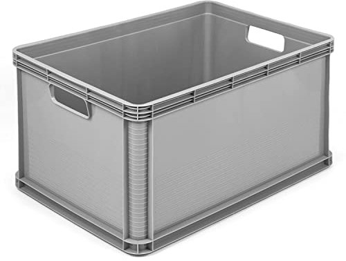 3 x 64 Litre Robusto Industrial Plastic Stacking Euro Storage Containers Boxes Crates GREY
