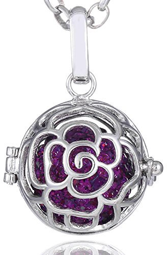 Morella Collar de Acero Inoxidable 70 cm con Colgante Rosas y Bola de resonancia de Color Lila Ø 16 mm para Damas en Bolsa para Joyas