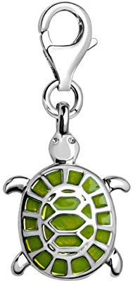 Quiges Charms Anhänger Grüne Emaille 3D Schildkröte Versilbert Damen Schmuck für Bettelarmband