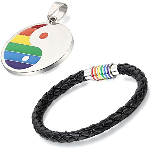 Aroncent 2–5 st män kvinnor smycken set läderarmband regnbåge charms kedja regnbåge halsband armband armband läder armsmycken rostfritt stål hund etikett kula cirkel spike öronsmycke flera färger,
