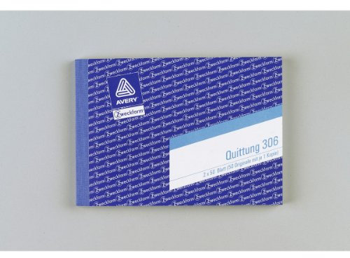 AVERY Zweckform 306 Quittungsblock (A6 quer, 2x50 Blatt, mit Durchschlag, fälschungssicher, separat ausgewiesene MwSt., für Deutschland und Österreich) weiß