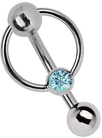 Modern Nature Piercingschmuck Piercing Íntimo de Titanio Banana en 1,6 mm, 5 mm Bola Agujero y -Anillo de Sujeción con Piedra en Muchos Colores - luz Azul Turquesa