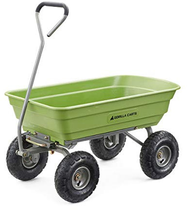 Gorilla Carts Heavy Duty Poly Yard Dump Cart, Lawn & Garden Wagon, 600 Lb, Green