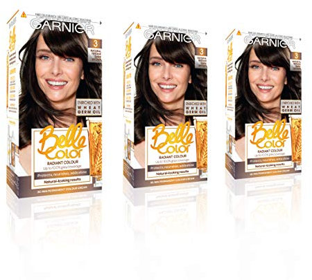 Garnier Belle Color Brown Hair Dye Permanent, Natural Looking Hair Colour, Up To 100 Percent Grey Coverage, 3.0 natural dark chestnut, 1 Count, Pack Of 3