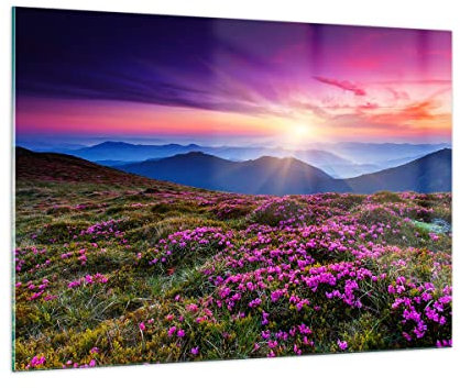 Bilder auf Glas 100x70cm Glasbild Wiese Berg Himmel Landschaft Groß Wanddeko Bild im Glas Schlafzimmer Küche Deko Wandbilder Dekoration Wohnzimmer Modern Wall Decor Wand Kunstdruck Art GAA100x70-2719