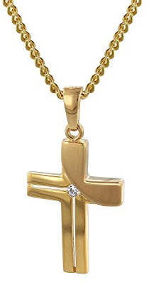 trendor Kreuz-Anhänger Gold 333 mit goldplattierter Kette für Damen Anhänger mit Zirkonia, elegante Halskette für Frauen 35728