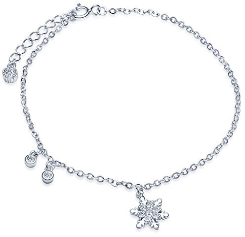 Yumilok Damen Armkette Armband 925 Sterling Silber Zirkonia Gliederarmband Schneeflocke Charm mit Anhänger Bettelarmband Armschmuck, 6.7-7.7 Verstellbar