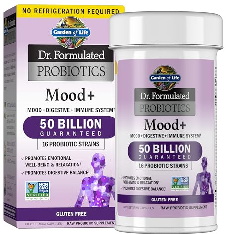 Garden of Life Dr. Formulated Probiotics Mood+ - 50 Billion CFU - Supports Relaxation & Digestive Health - Shelf Stable - 60 Vegetarian Capsules