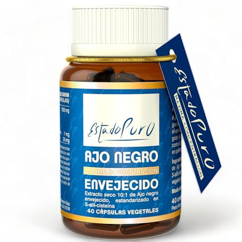 Ajo Negro Estado Puro | Extracto de Ajo Negro Envejecido - 10x Veces Más Concentrado - Colesterol + Energía + Antioxidante - Sin Olor y Sin Sabor | 40 Cápsulas de Tongil