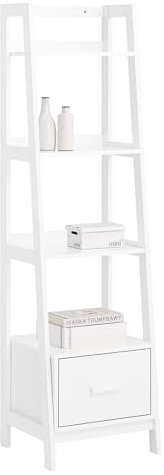SoBuy Bookcase Bookshelf Ladder Shelf Storage Display Shelving with Drawer and 4 Shelves White W44 x D40 x H160cm FRG116-K-W