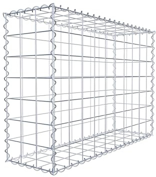 Cesta cuadrada de gavión de piedra, malla de 10 x 10 cm, profundidad de 30 cm, cierre en espiral, galvanizada (100 x 70 x 30 cm)