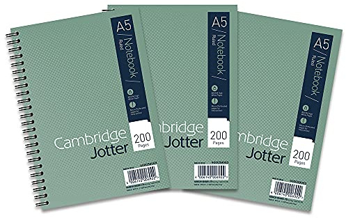Cambridge Jotter A5 Notebook, Wirebound, 8 mm Lined with Margin, 200 Pages, 80GSM, Pack of 3 Notepads, Perforated Edges