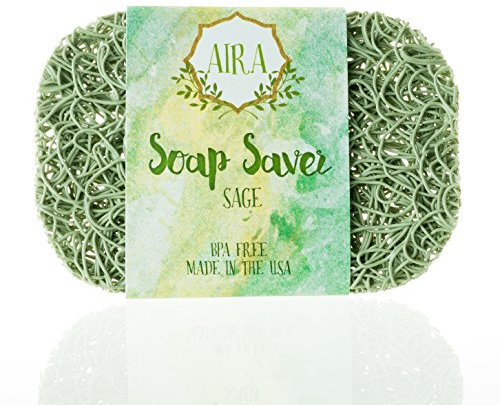 Aira Soap Saver - Soap Dish & Soap Holder Accessory - BPA Free Shower & Bath Cleanser Holder - USA Made - Drains Water, Circulates Air, Extends Life - Easy to Clean, Fits All Dish Sets - Sage