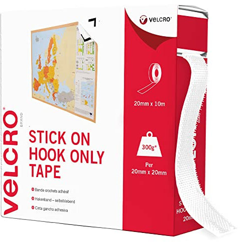 Velcro Marque, Ruban Adhésif Auto-Agrippant À Crochets Uniquement, Qui Se Coupe À La Longueur Désirée & Parfait Pour La Décoration De Pièce, Maison, Bureau, Dans Le Garage, Blanc 20 Mm X 10 M