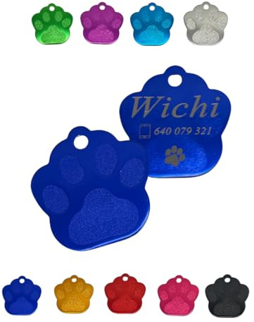 Chapa Identificación Personalizada para Perros y Gatos en Forma de PATA. Placa Identificativa Mascota Grabada Nombre Collar Colgante Medalla
