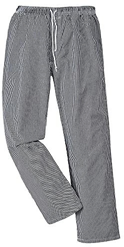 Bromley Chef Pantalon Taille élastique 100% coton alimentaire Restauration de travail, Blanc/Noir, L