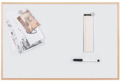 Bi-Office Tableau Blanc Magnétique New Basic avec Cadre en Bois de Pin 585 x 385 mm Naturel