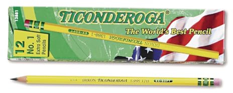 Ticonderoga Wood-Cased Pencils, 1 B Extra Soft, Yellow, 12 Count