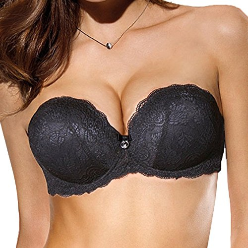 LORMAR Fascia Double Extra Pizzo Offerta Balconcino Super Push UP Varie TG E col (4, Nero)