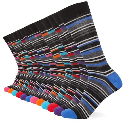 FM London 12er-Pack Smart Mens Socken - Atmungsaktive einfarbige, gemusterte und schwarze Socken Herren