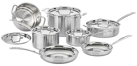 Cuisinart 12-Piece MultiClad Pro Triple Ply Stainless Stainless Steel Pots and Pans Set, Cookware Set Compatible with Induction, Electric, Gas Cooktops, Cool Grip Handles, Oven Safe to 500°F, Silver