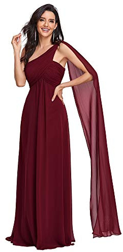 Ever-Pretty Vestito da Damigella Donna Monospalla Linea ad A Chiffon Stile Impero con Cinghia Borgogna 44