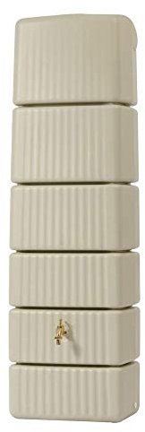 4rain Slim Récupérateur d’Eau de Pluie 330L Sable – Cuve Murale de récupération Durable – Réservoir Compact de Stockage d’Eau pluviale + Robinet PE Imitation Laiton Discret