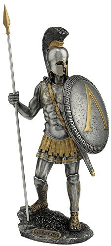 36,5 cm Guerrier Spartan avec lance et bouclier Hoplite, en étain