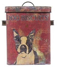 Creative Co-Op Vintage Tin Dog Biscuit Container with Boston Terrier