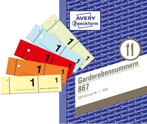 AVERY Zweckform 10 x Garderobennummern A6 farbig Sortiert 100 Blatt/Block farbig Sortiert