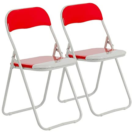 Harbour Housewares Padded Folding Chairs - Red - Pack of 2 - Easy Store Metal Frame Foldable Desk Chair for Office, Dining, Kitchen