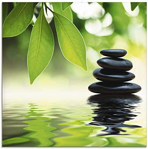 ARTland Wanddeko Glasbilder Wandbild Glas Bild einteilig 50x50 cm Quadratisch Asien Wellness Entspannung Spa Zen Steine Gräser Pyramide Wasser T5UJ