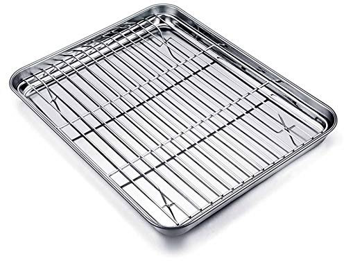 TeamFar Baking Tray and Rack Set, Stainless Steel Baking Pan Cookie Sheet with Cooling Rack, 12.5 x 9.5 x 1 inch, Non Toxic & Healthy, Easy Clean & Dishwasher Safe