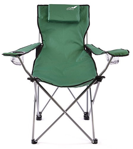 Divero Camping Stuhl Faltstuhl Angelstuhl dunkelgrün Kopfkissen Getränke robust bis 130 kg 600D Oxford Stahlrohr (Farbe wählbar)