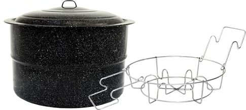Granite Ware Water Bath Canner with Collapsible Jar Rack, 33 Quarts - Durable Enamel Steel Pot for Efficient Canning & Cooking, Non-Stick Surface - Safe for Gas & Electric Stovetops (Speckled Black)