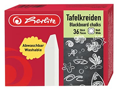 Herlitz Kreidetafelkreide 36 Stück in Faltschachtel, 36 Stück in Faltschachtel, mit Papier umwickelt, Weiß