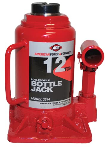 AFF Heavy Duty 12 Ton Bottle Jack, Short Body, Manual, Machine Hardened Steel Saddles, Centered Pumps and Rams, 3514