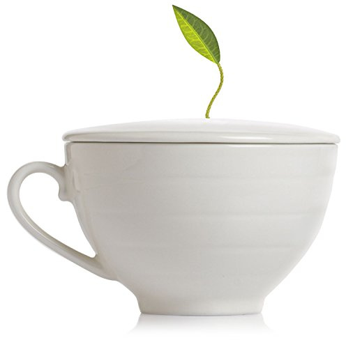 Tea Forte Porcelain Tea Cup and Lid, Steeps 8 oz., Microwave & Dishwasher Safe, Gifts for Mom, Café Cup White