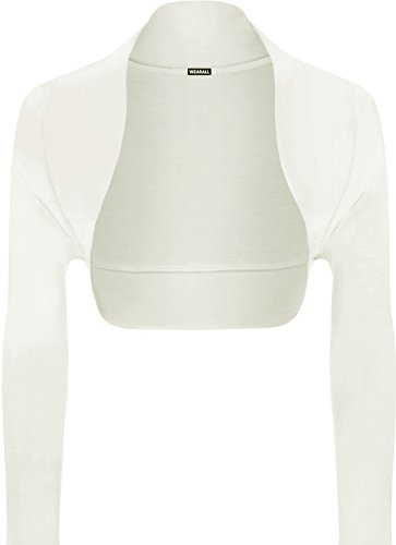 WearAll Ladies Long Sleeve Shrug Womens Bolero Cardigan Top - Cream - 8/10