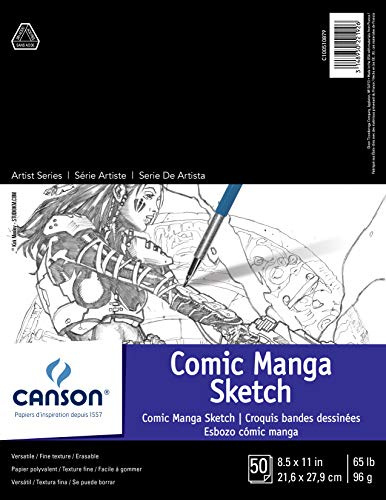 Canson Artist Series Comic and Manga Sketchbook, Foldover Pad, 8.5x11 inches, 50 Sheets (65lb/96g) - Artist Paper for Adults and Students - Graphite, Charcoal, Pencil, Colored Pencil