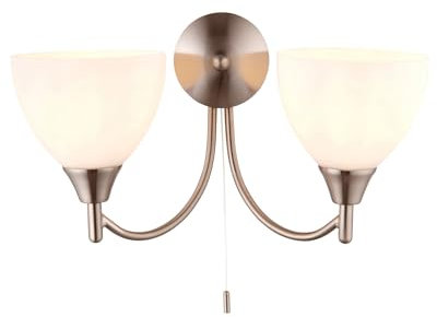 Endon Alton Classic Satin Chrome Twin E14 Dimmable Pull Cord Switch Wall Light Uplighter