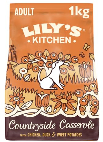 Lily's Kitchen Con ingredienti naturali Cibo secco per cani adulti Ricetta senza cereali con pollo e anatra, Confezione 4 x 1 Kg ciascuno