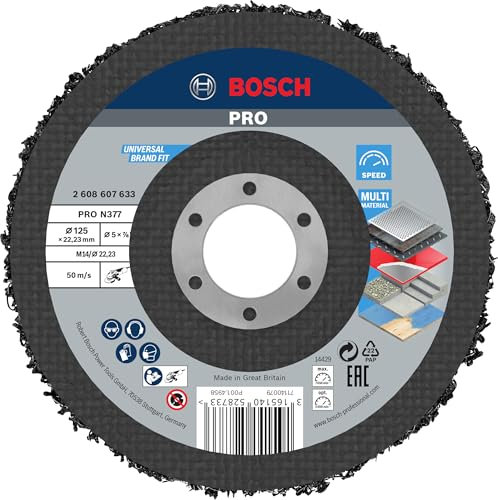 Bosch 1x PRO Multi Material Cleaning Disc N377 for Small Angle Grinders (for Steel sheets, Steel, Ø 125 mm, Grit, Professional Accessory Small Angle Grinder)